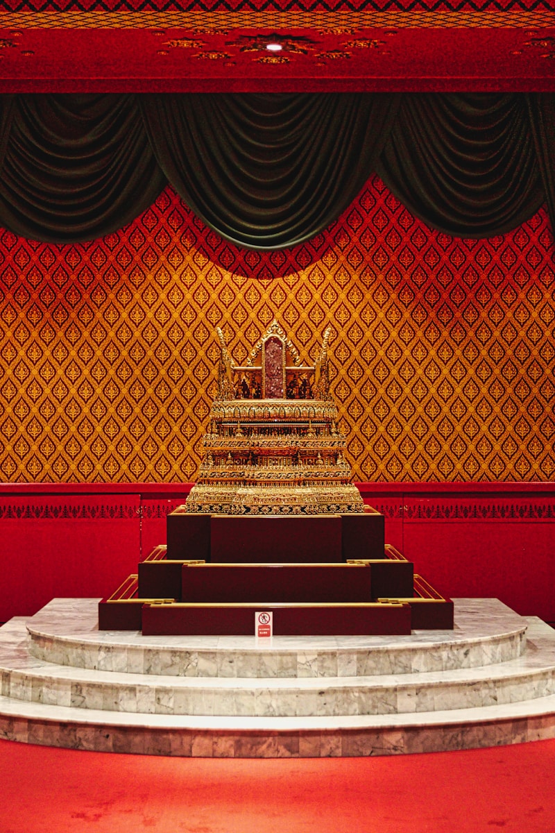 a stage with steps and a podium in front of it